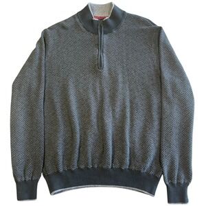 Robert Graham Quarter Zip Knit Sweater Mens XL Gray Diamond Cut Textured
